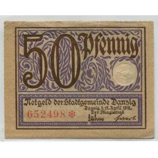 DANZIG 50 PFENNIG, 1919 Pick # 11 MUY RARO BILLETE